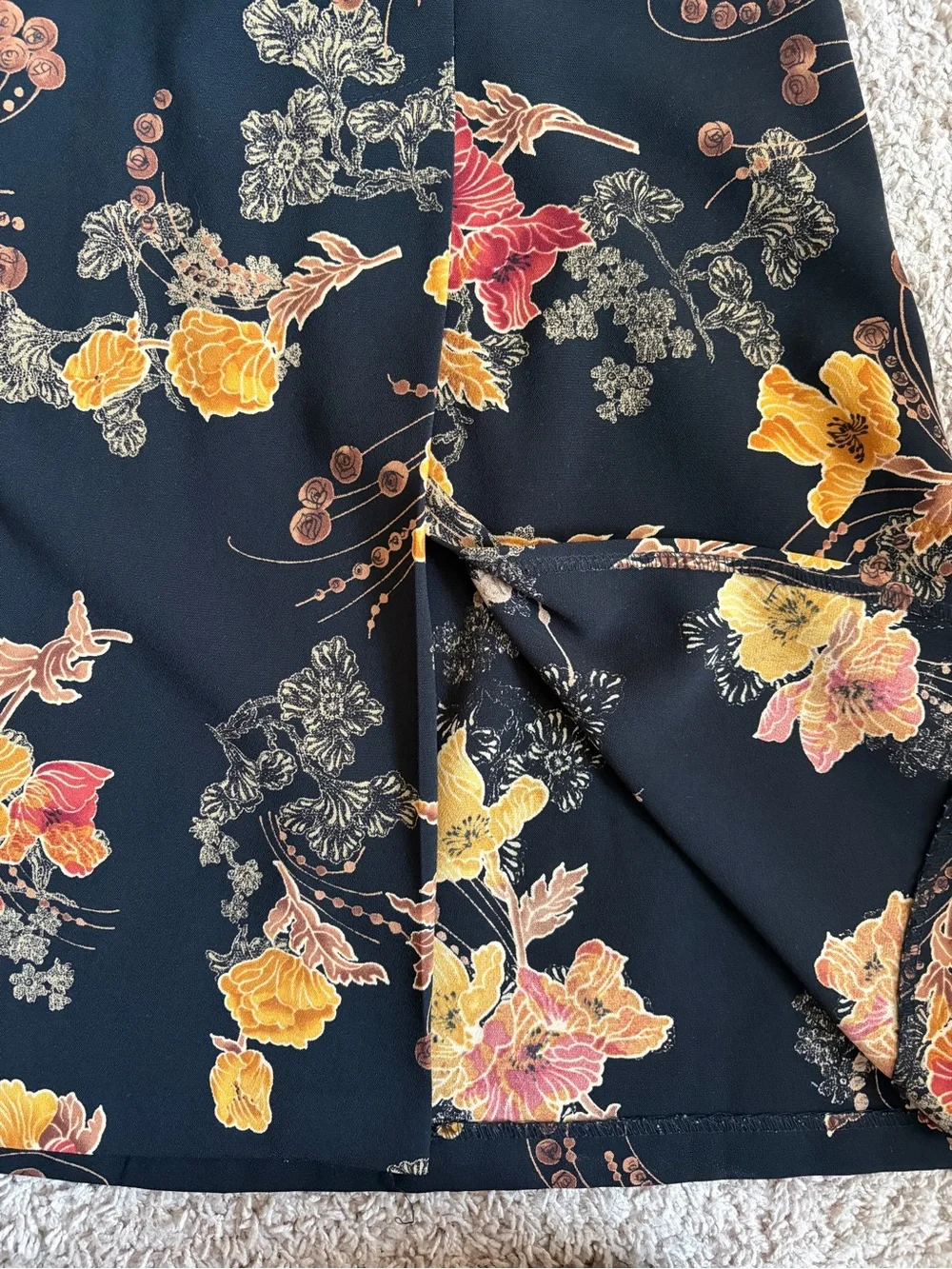 Dress Barn Black Pencil Skirt with Yellow & Red Floral Print